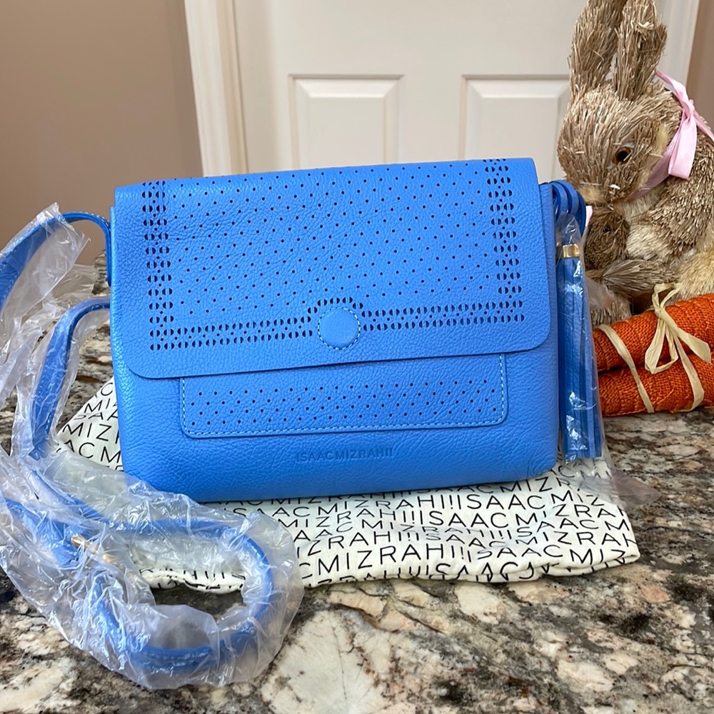 NWT Isaac Mizrahi Blue Leather Crossbody Bag